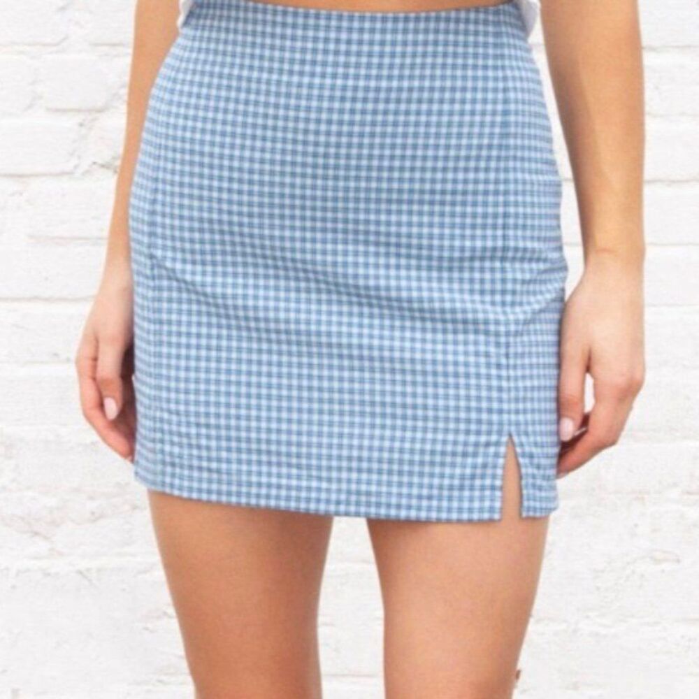 Forever 21 Blue Gingham Plaid Mini Slit Skirt Size S
